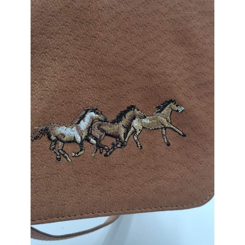 Equestrian Cowgirl Crossbody Bag With Embroidered Running Horses Faux Leather - Picture 6 of 10